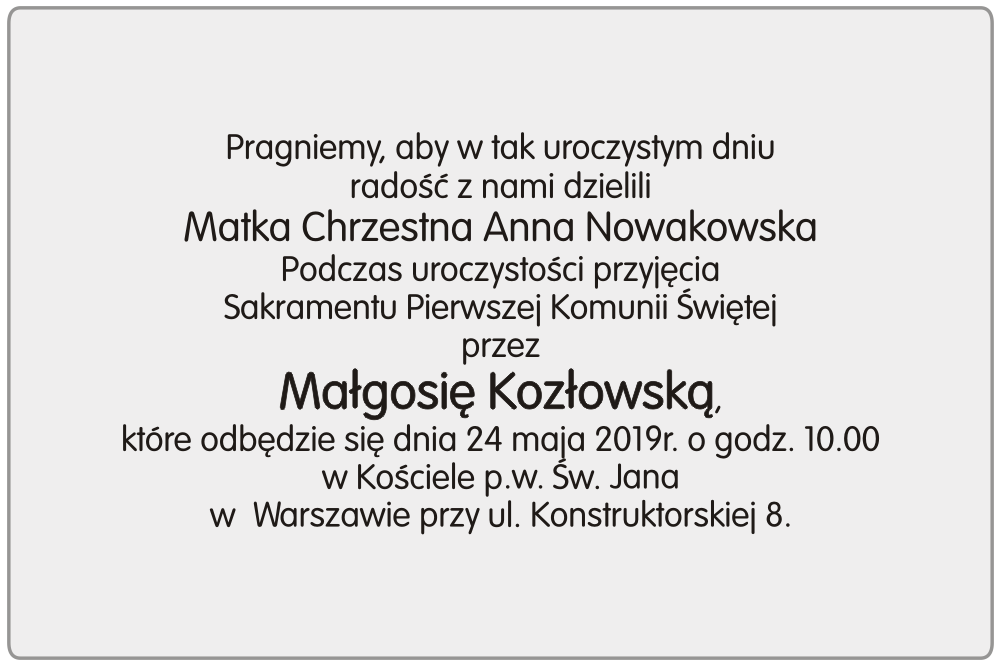 Popularne Obiekty Podziękowania Dla Gości Komunijnych Tekst Llv77